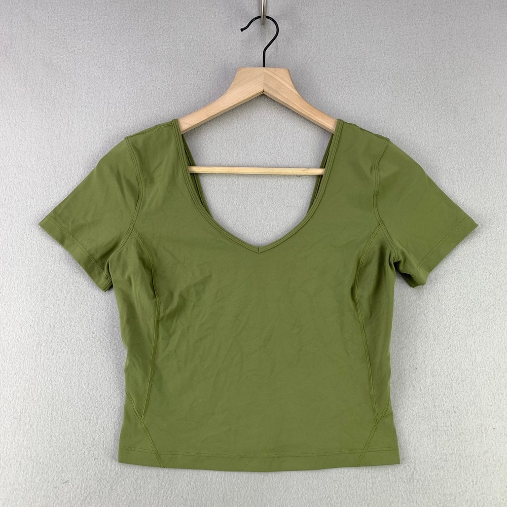 Lululemon Align T-Shirt Women 8 Green Yoga Athleisure Short Sleeve V-Neck Crop